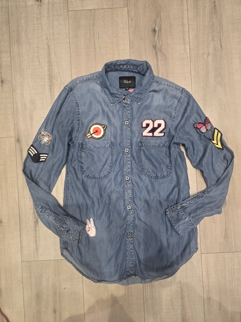 Rails Denim Blue Button-Down Shirt with Patch Accents